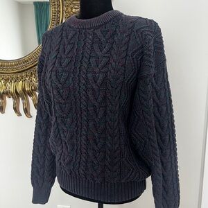 Eddie Bauer Purple Fisherman Cable Knit Pullover Sweater Cotton Size S/P